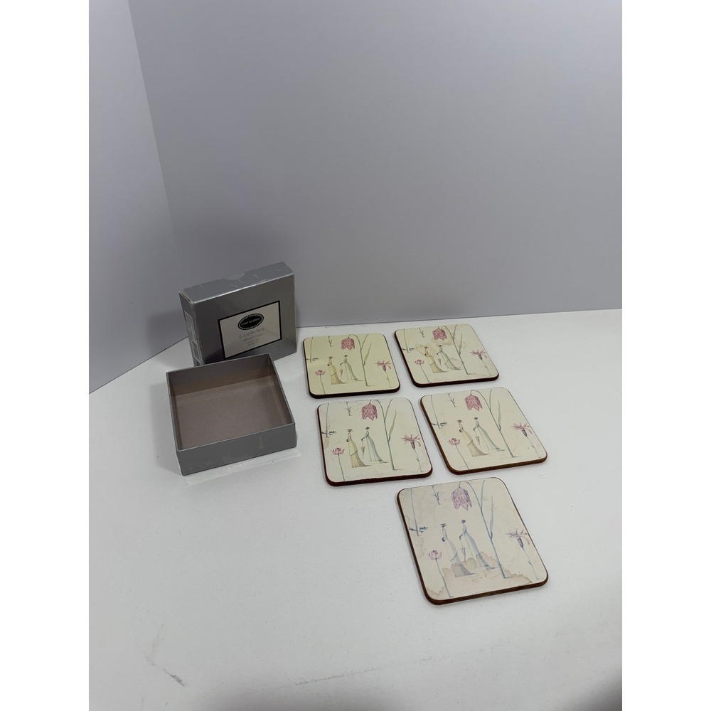 Portmeirion Up the Garden Path Square Coasters Cork Backed Deluxe Range Set of 5